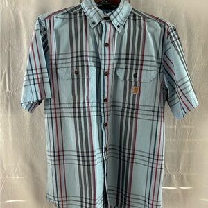 Men’s Carhartt Shirt Blue Plaid Relaxed Fit Button Down Short Sleeve Size M